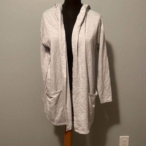 Como Blu Women's Heather Gray Open Front Hooded Cardigan Sweatshirt - Picture 1 of 7